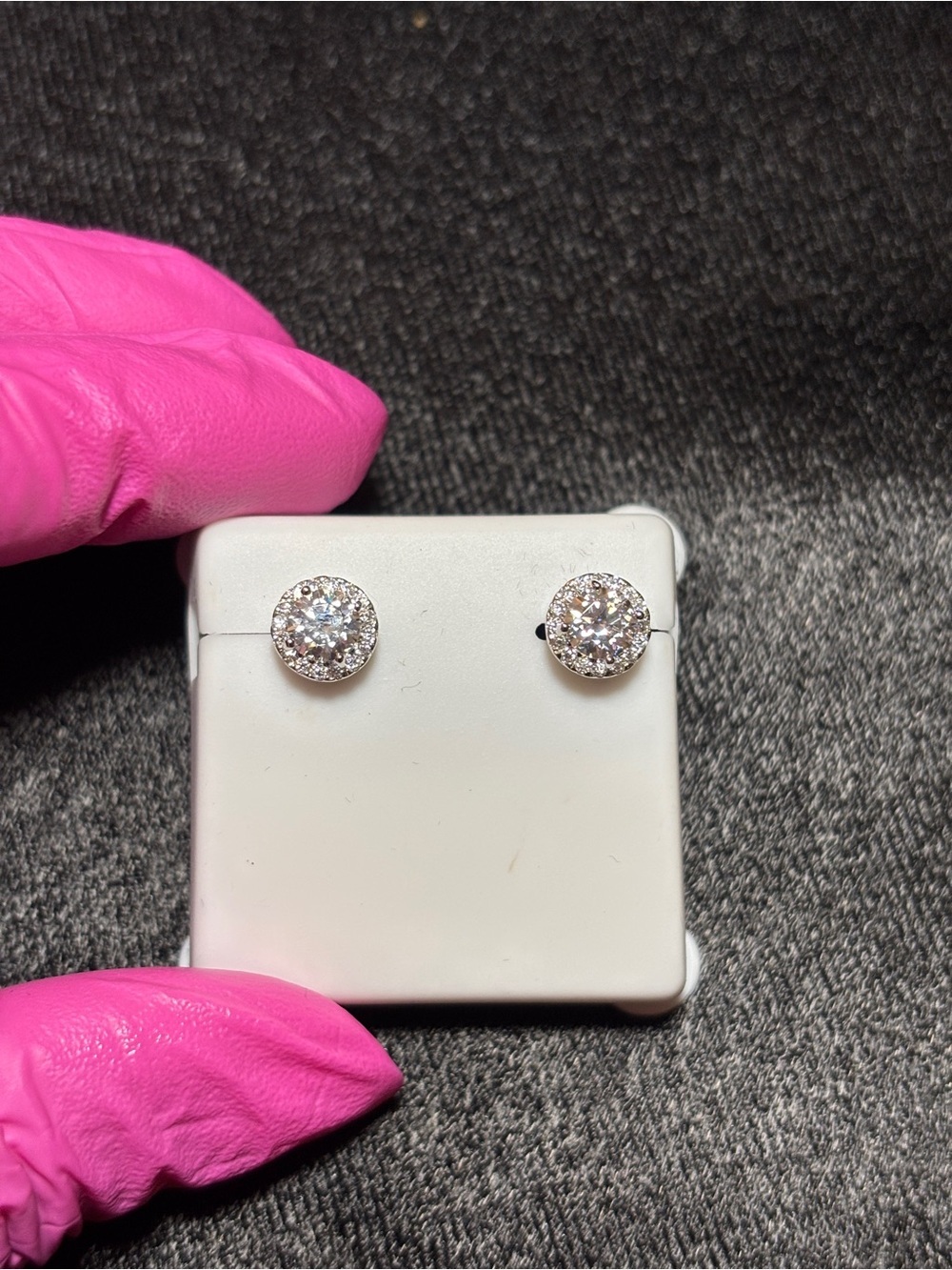 .925 Sterling Silver 1ct. VVS Moissanite Solitaire Halo Stud Earrings - Picture 14 of 14